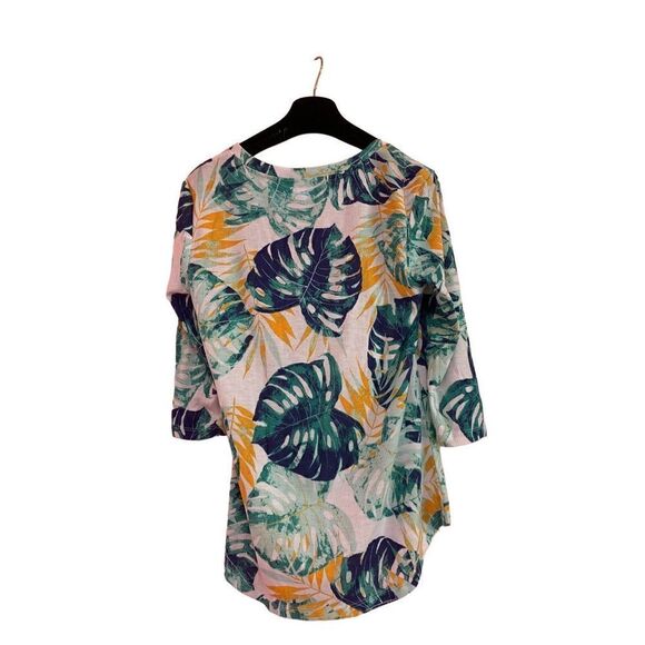 Palm Grove Womens Multicolor Tropical Print Cutout Rayon Blend Ribbed Top Medium - Picture 3 of 6